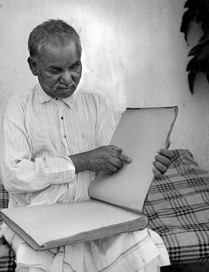  Blind brother Nandlal came to the orphanage in 1900. He became blind as a result of sore eyes that sometimes follow starvation. J.A. Ressler taught him to read braille.