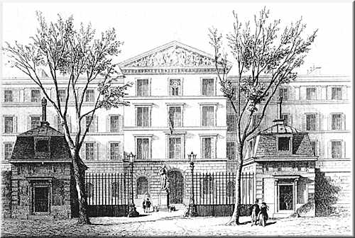 A pencil sketch of L'Institution Nationale des Jeunes Aveugles from 1844